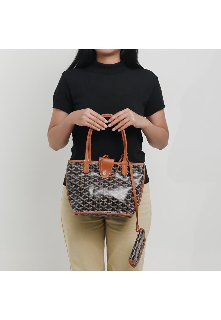 Goyard Tas GOYARD MINI ANJOU 2026 BLACK TAN TOTE BAG WITH POUCH 100% ORIGINAL