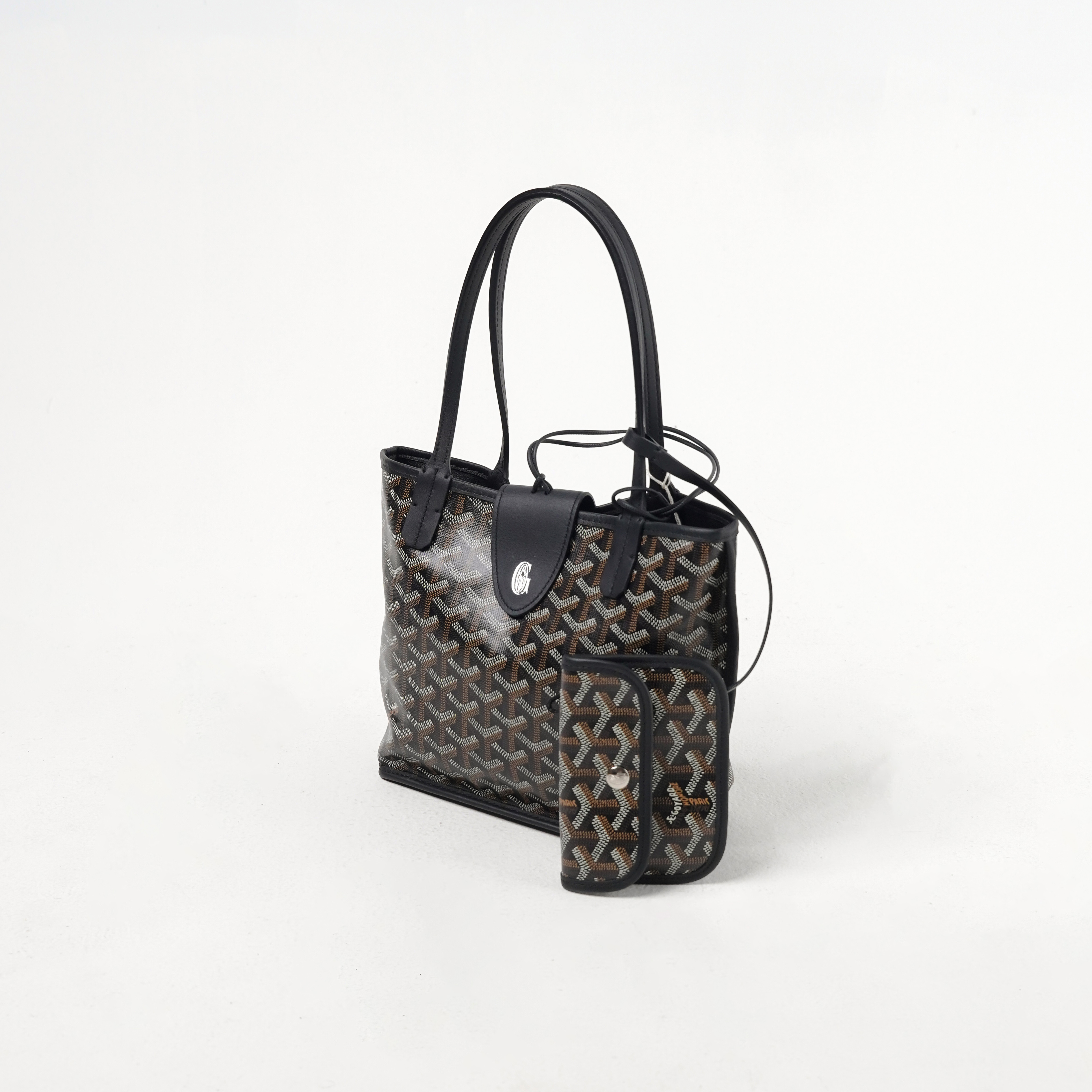 Goyard Tas GOYARD MINI ANJOU 2026 BLACK TOTE BAG WITH POUCH 100% ORIGINAL