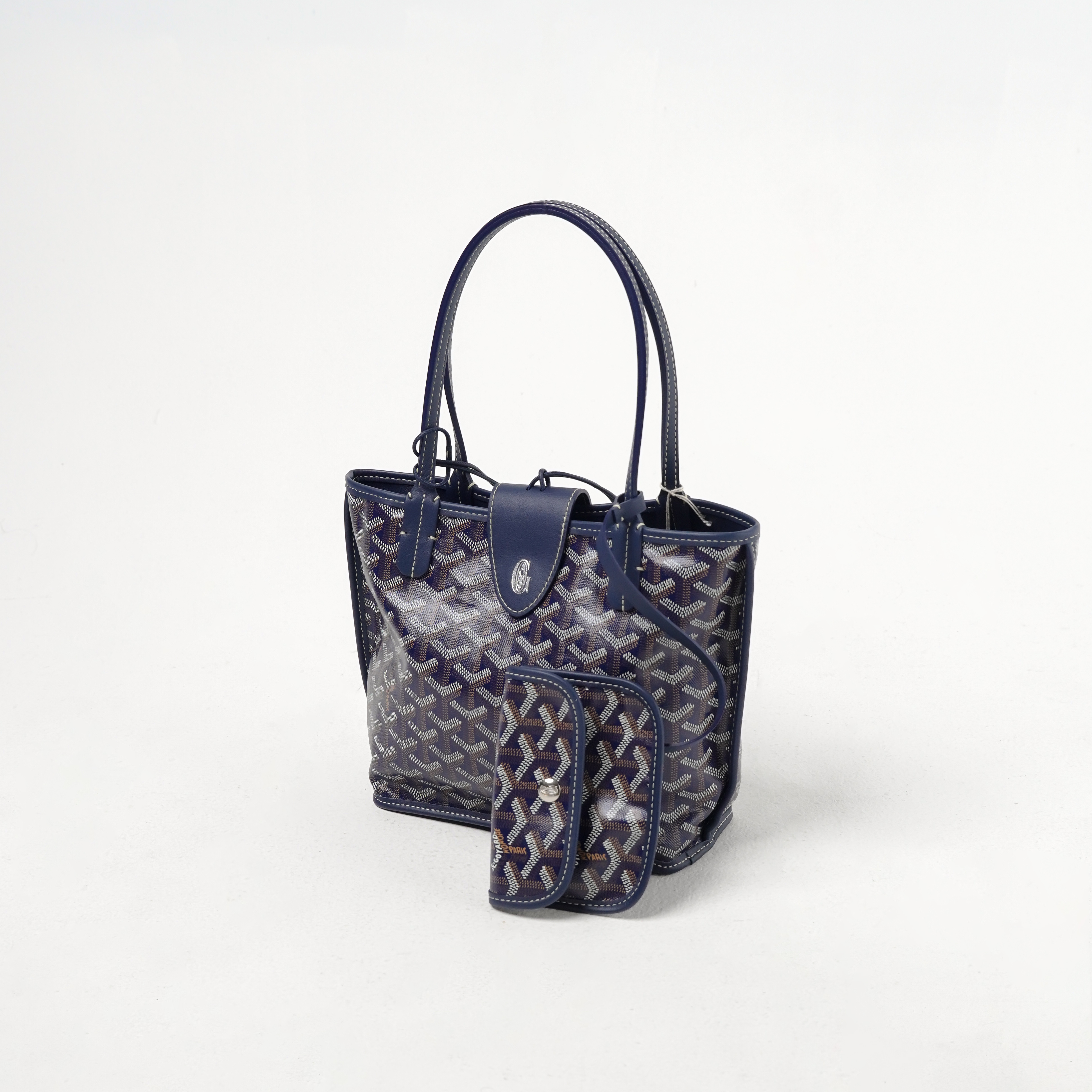 Goyard Tas GOYARD MINI ANJOU 2026 NAVY TOTE BAG WITH POUCH 100% ORIGINAL