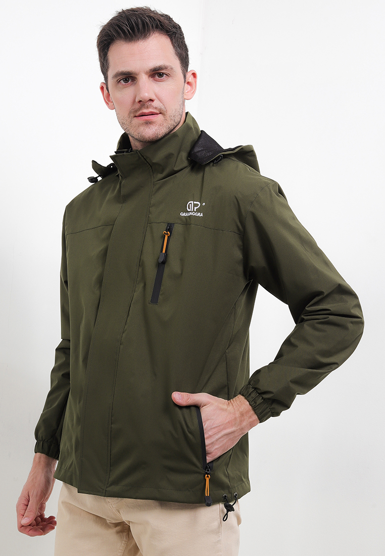 GRAHANGGRA Jaket Waterproof Vasili Hoodie Bisa Dilepas Pasang - Army Green