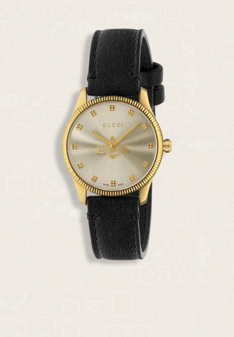 Gucci Jam Tangan Wanita Gucci G-Timeless Black Dial Black Leather Watch