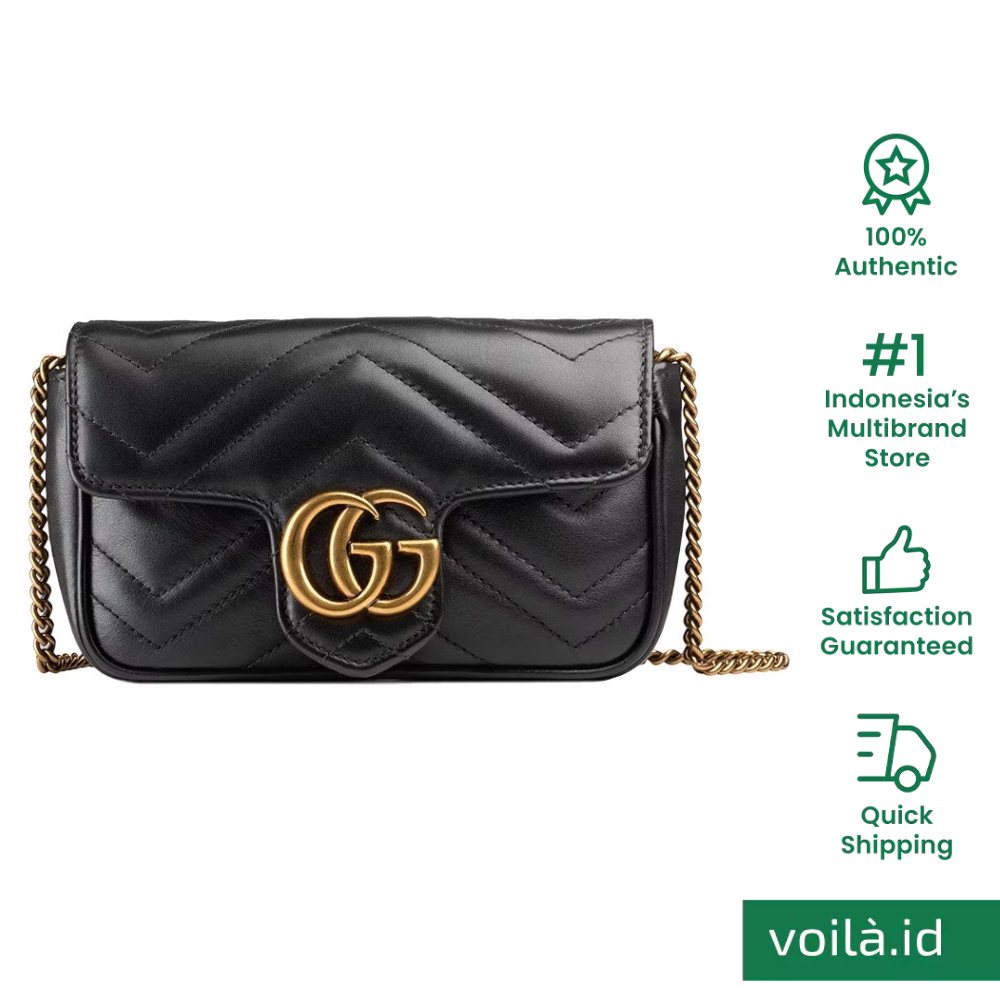 Gucci GG Marmont Super Mini Heart Chevron Shoulder Bag Black Ghw