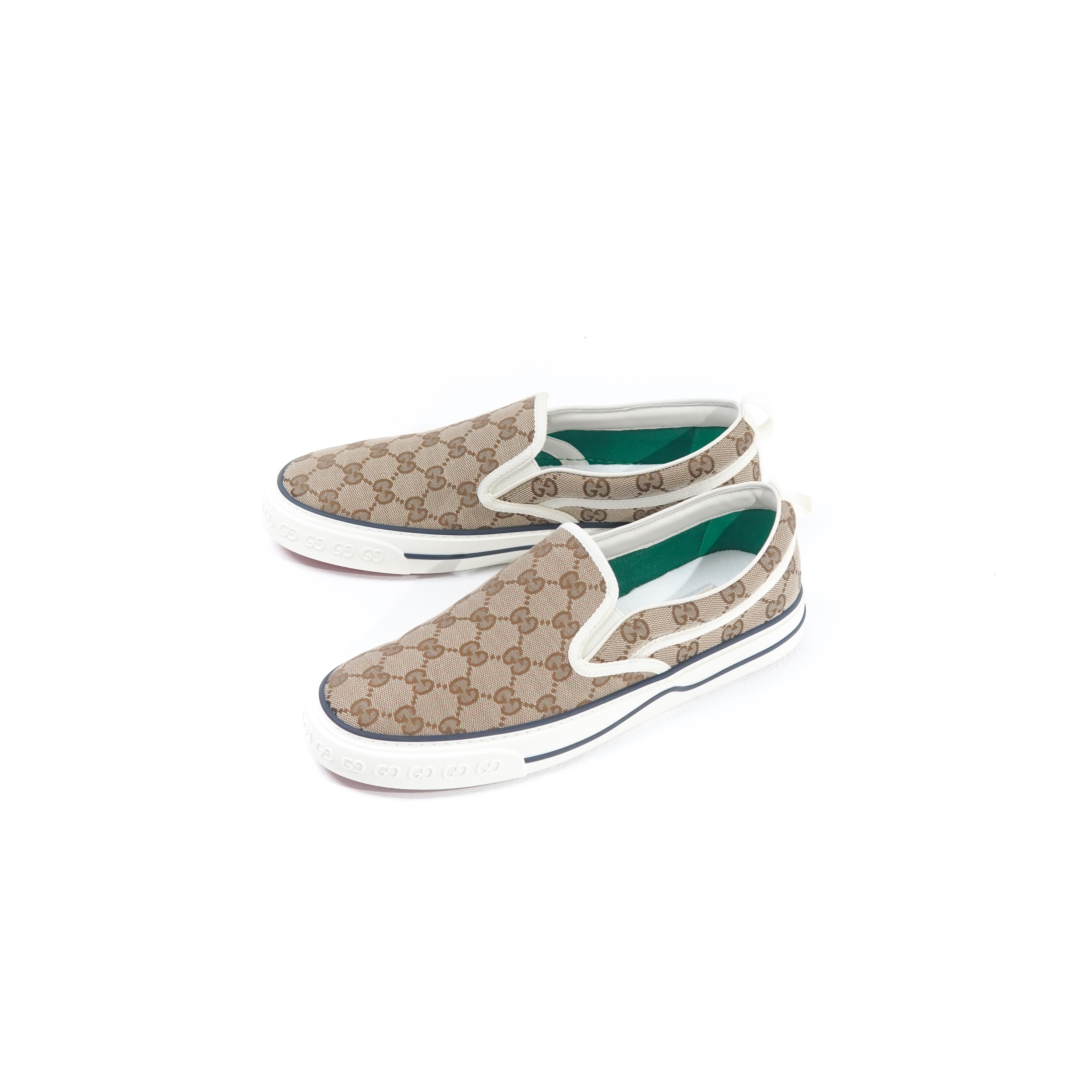 Gucci Sepatu GUCCI GG MONOGRAM BEIGE WHITE SLIP ON 100% ORIGINAL