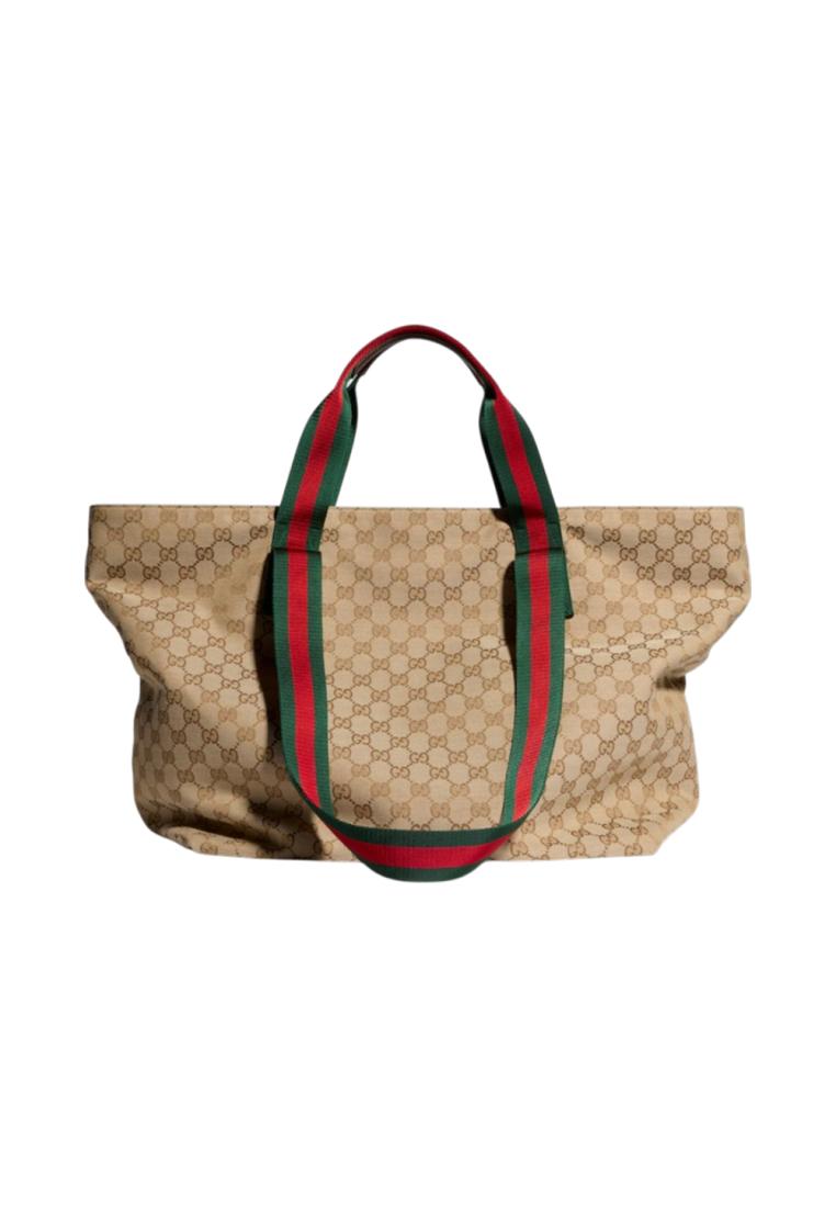 Gucci GG Medium Tote Bag Canvas Sand Dark Brown