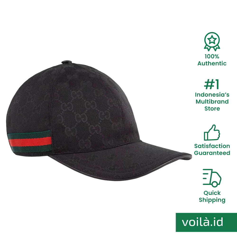 GUCCI Original GG Canvas Baseball Hat with Red Green Stripe Black