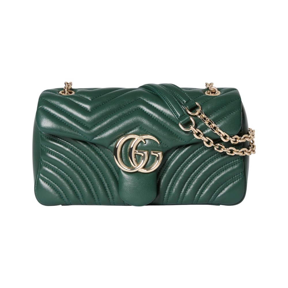 Gucci GG Marmont Medium Back Pocket Shoulder Bag Green Ghw