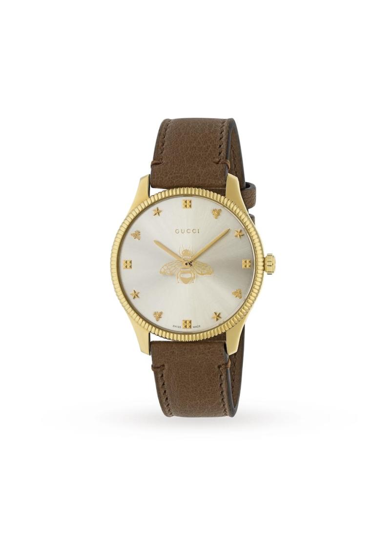 Gucci Watch G Timeless YA1264199 Gold Dial Brown Leather