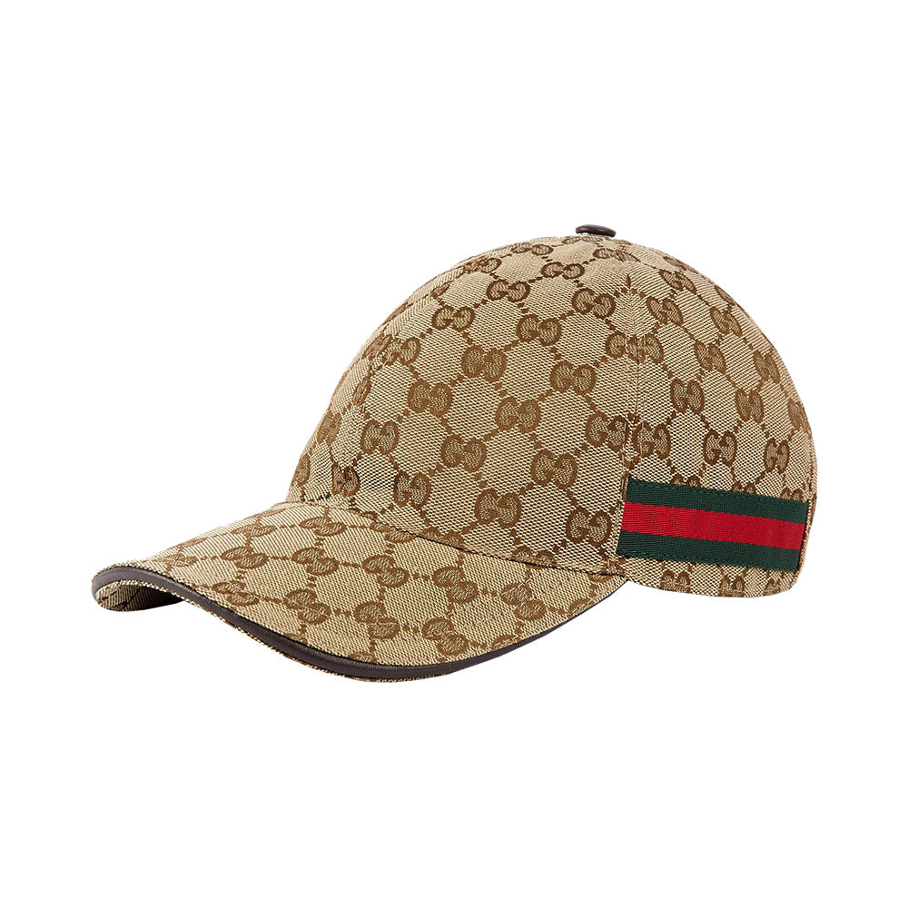 GUCCI Original GG Canvas Baseball Hat with Red Green Stripe Beige