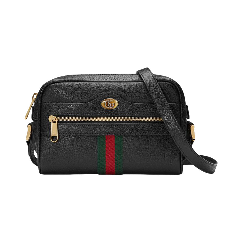 Gucci Ophidia Mini Leather Shoulder Bag Black (Red Green Stripe)