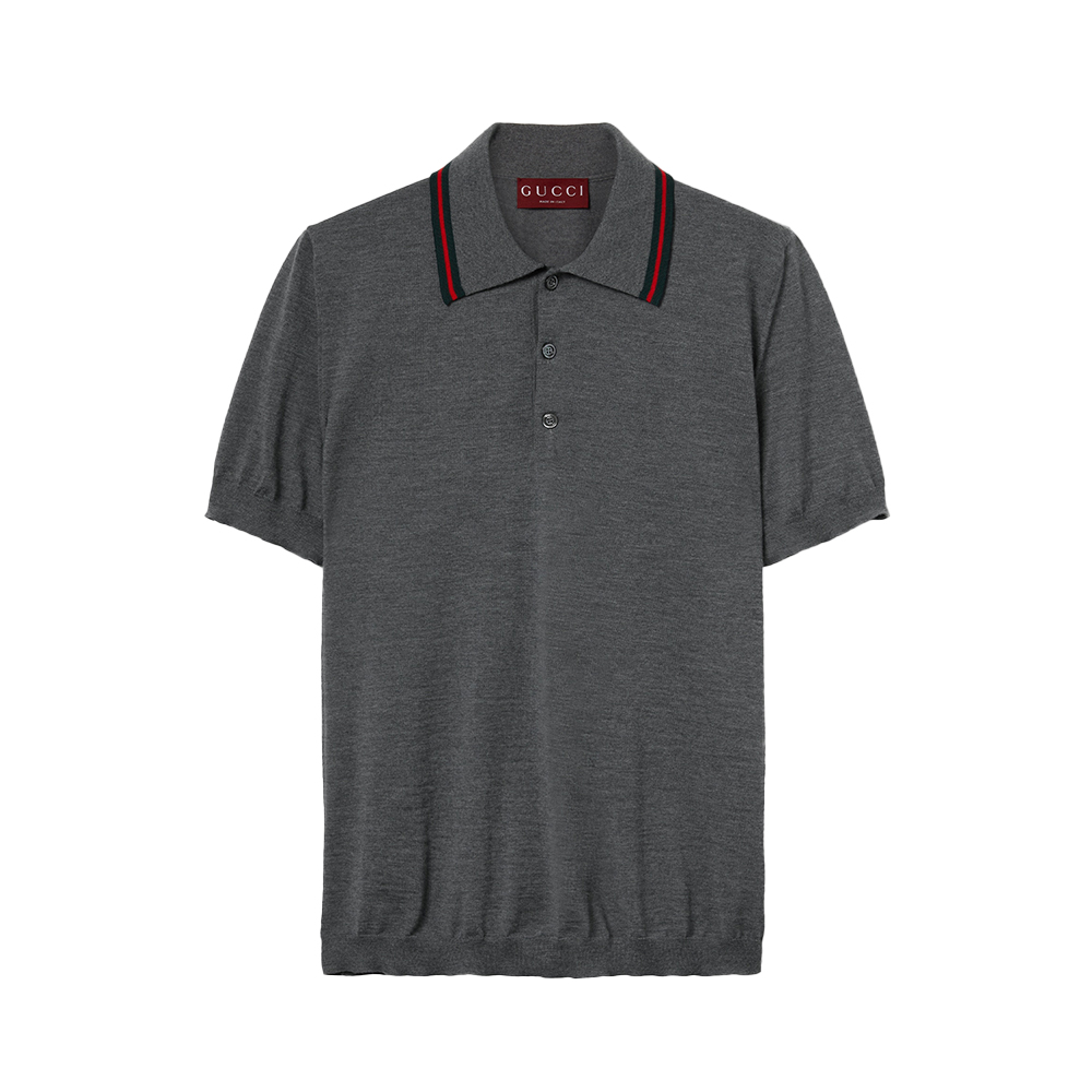 Gucci [OK10BER FEST] Wool Knit Polo Shirt with Web Stripe Dark Grey
