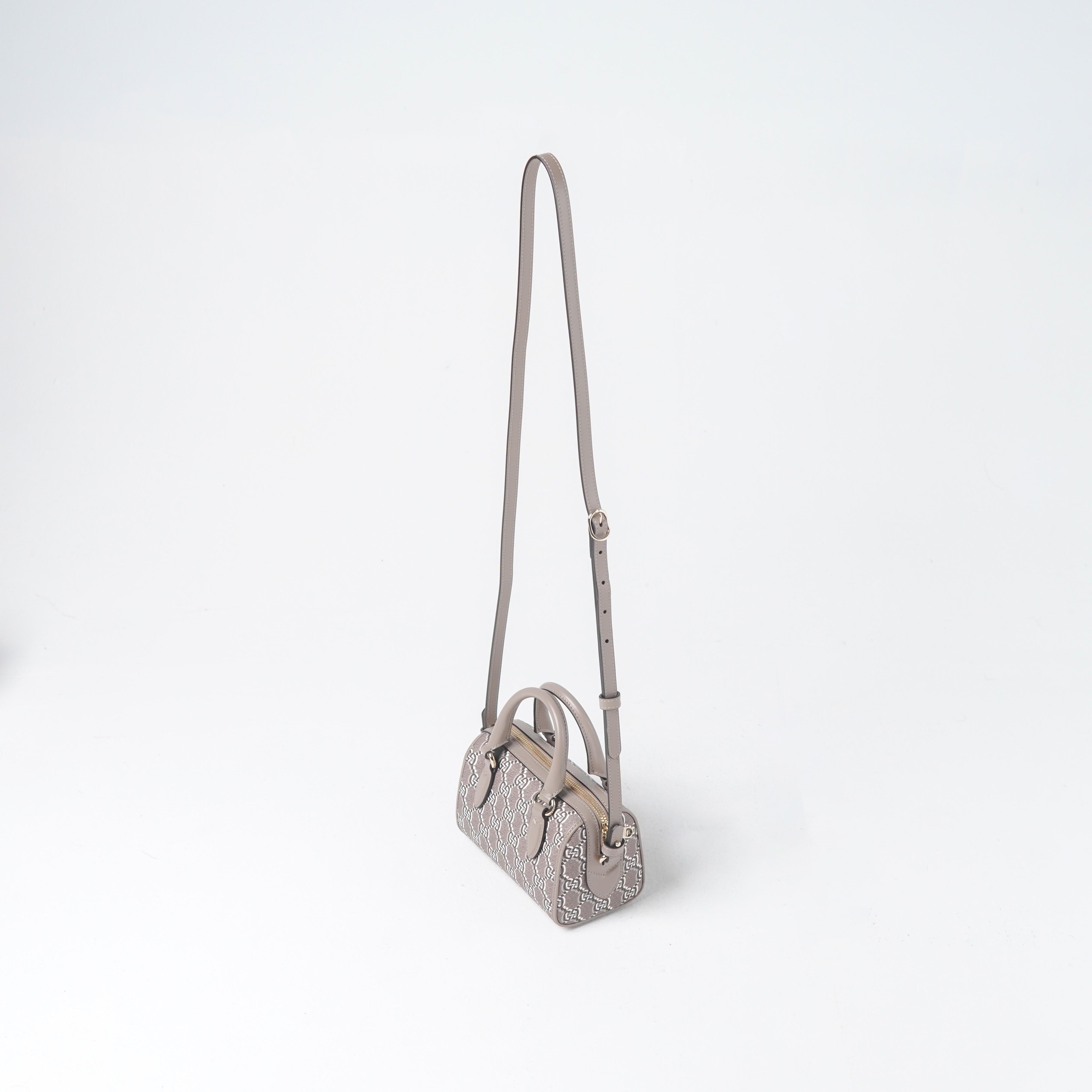 Gucci Tas GUCCI GG MONOGRAM TAUPE MINI DUFFLE BAG WITH LS 100% ORIGINAL