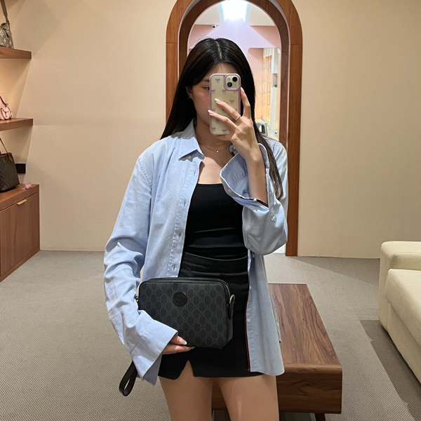 Gucci Tas GUCCI OVAL LOGO GG MONOGRAM BLACK CLUTCH SLING BAG 100% ORIGINAL