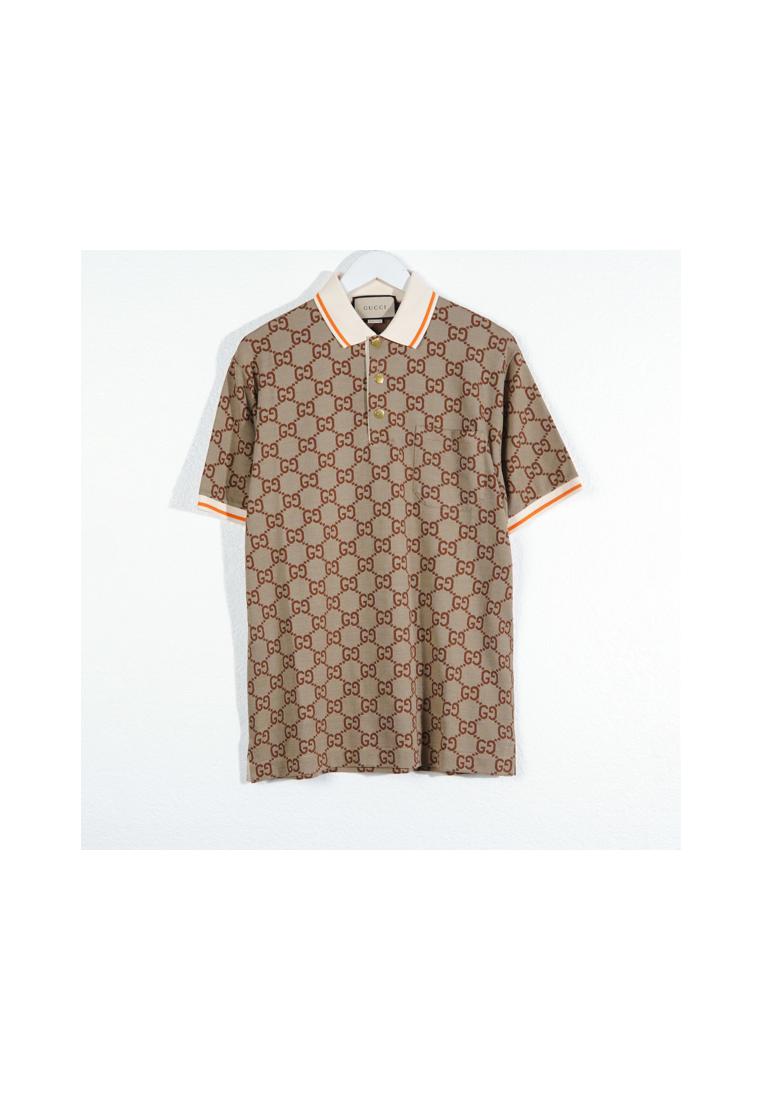GUCCI Polo GUCCI GG MONOGRAM BROWN BEIGE SILK POLO 100% ORIGINAL