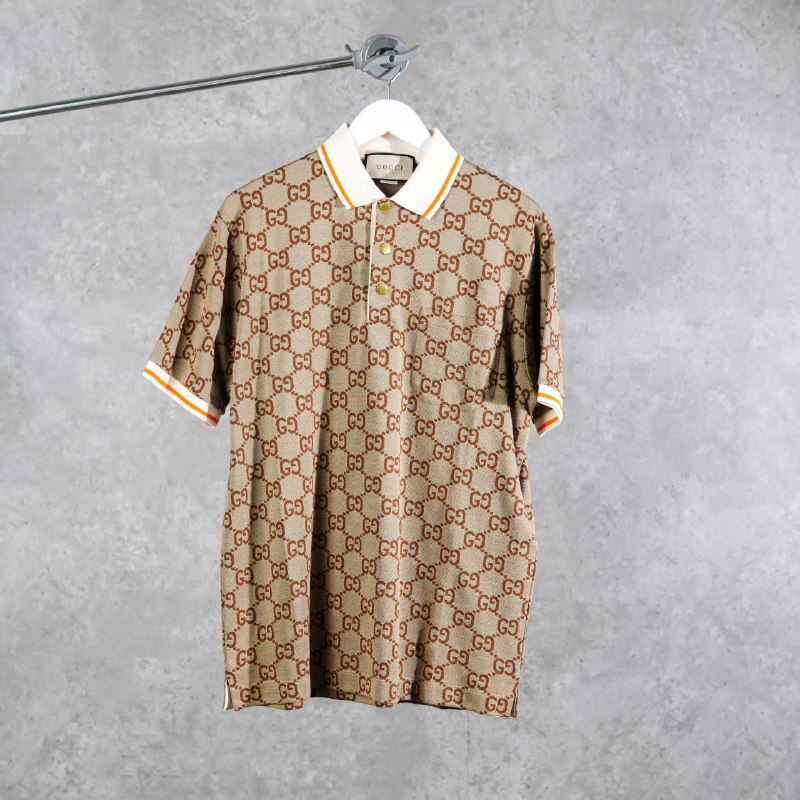 Gucci Polo GUCCI GG MONOGRAM BROWN BEIGE SILK POLO 100% ORIGINAL