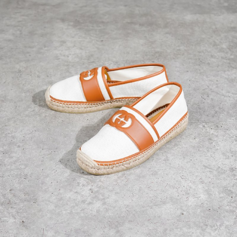 Gucci Sepatu GUCCI GG INTERLOCKING CAMEL IVORY CANVAS ESPADRILLES 100% ORIGINAL
