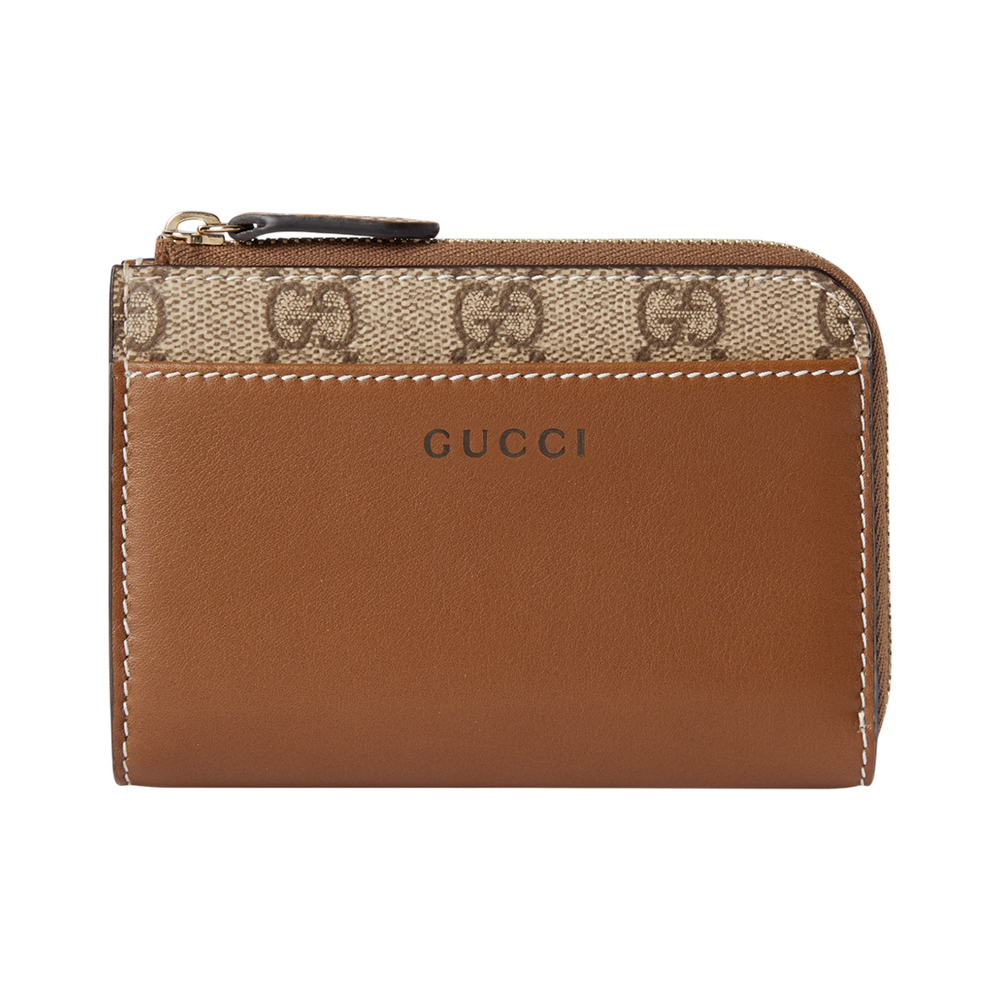 Gucci GG Emblem with Supreme Canvas Zip Card Wallet Brown
