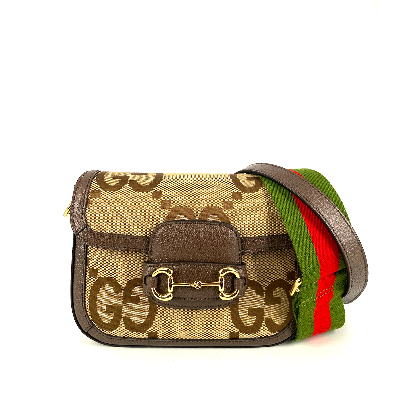 Gucci Horsebit Flap 1955 Jumbo GG Mini Bag Camel/Ebony