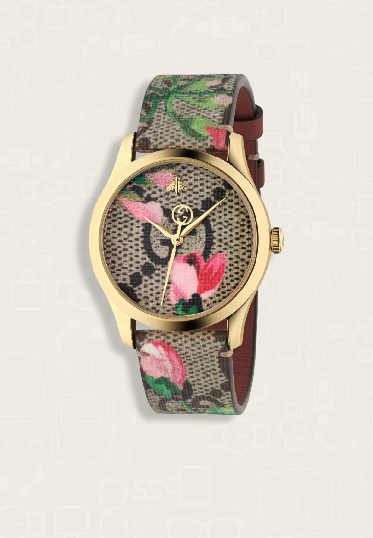 Gucci Jam Tangan Wanita Gucci G-Timeless Pink Blooms Print Dial
