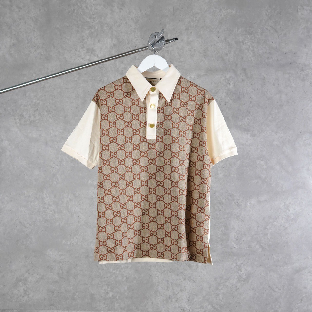 Gucci Polo GUCCI GG MONOGRAM BROWN BEIGE CREAM SILK POLO 100% ORIGINAL