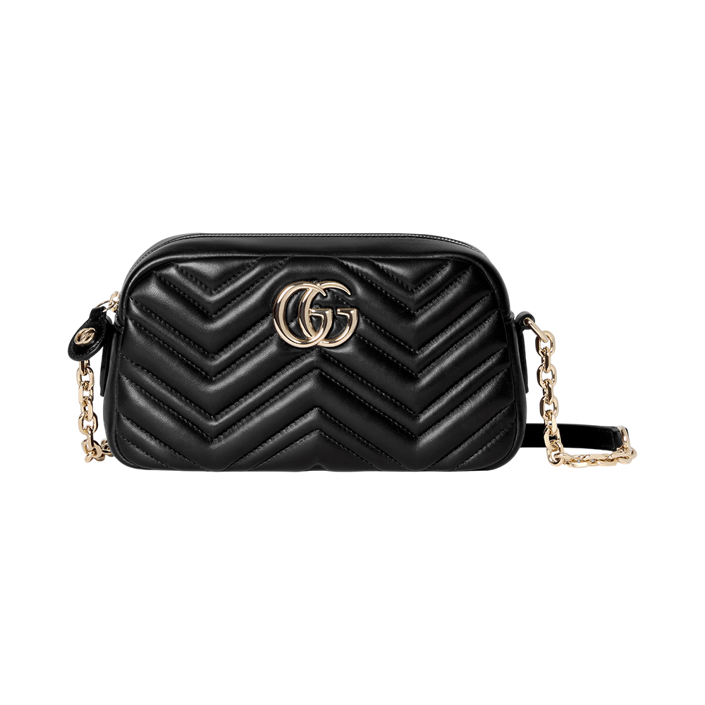 Gucci GG Marmont Small Supple Leather Camera Bag Black Lghw