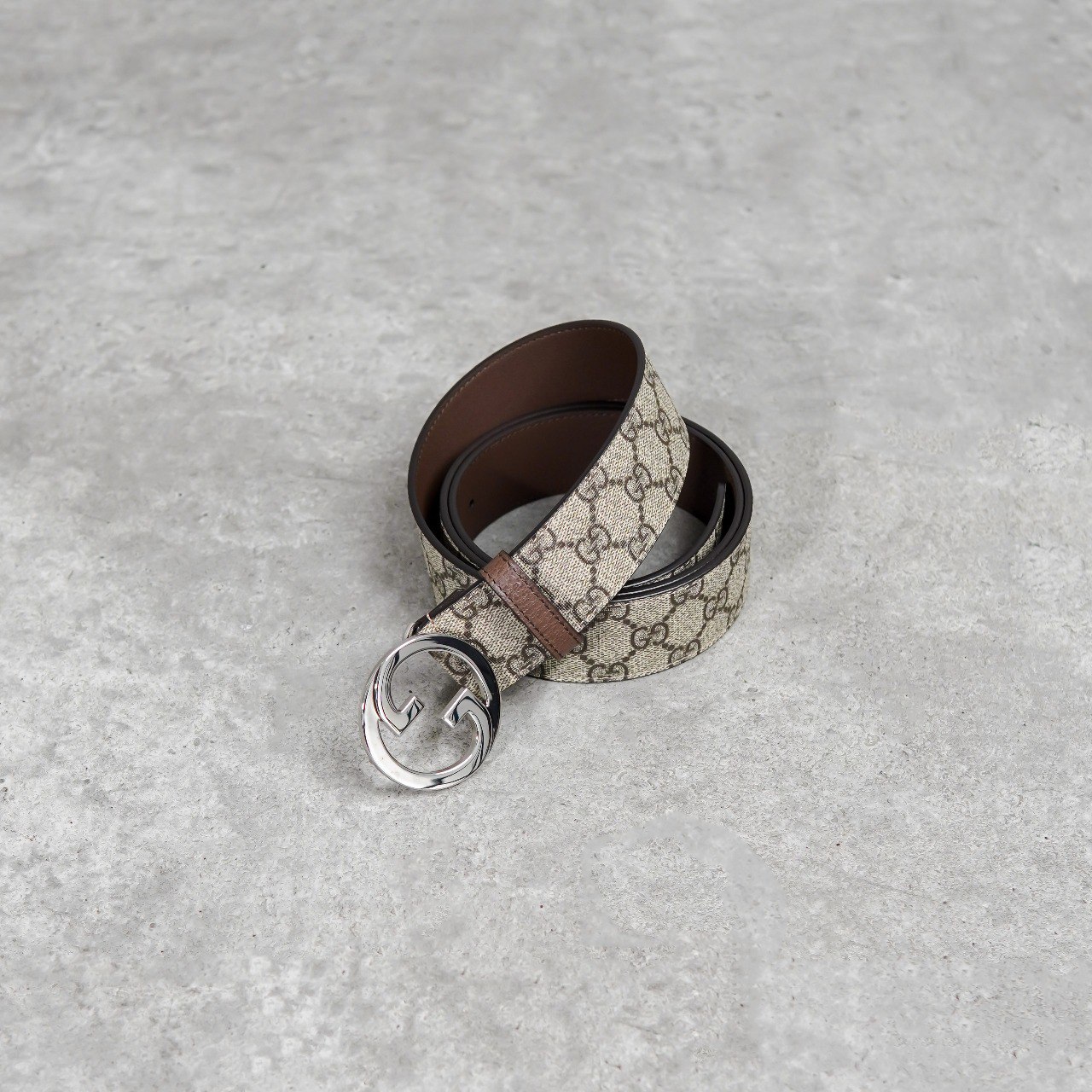 Gucci Ikat Pinggang GUCCI GG MONOGRAM BEIGE BROWN SHW BELT 100% ORIGINAL