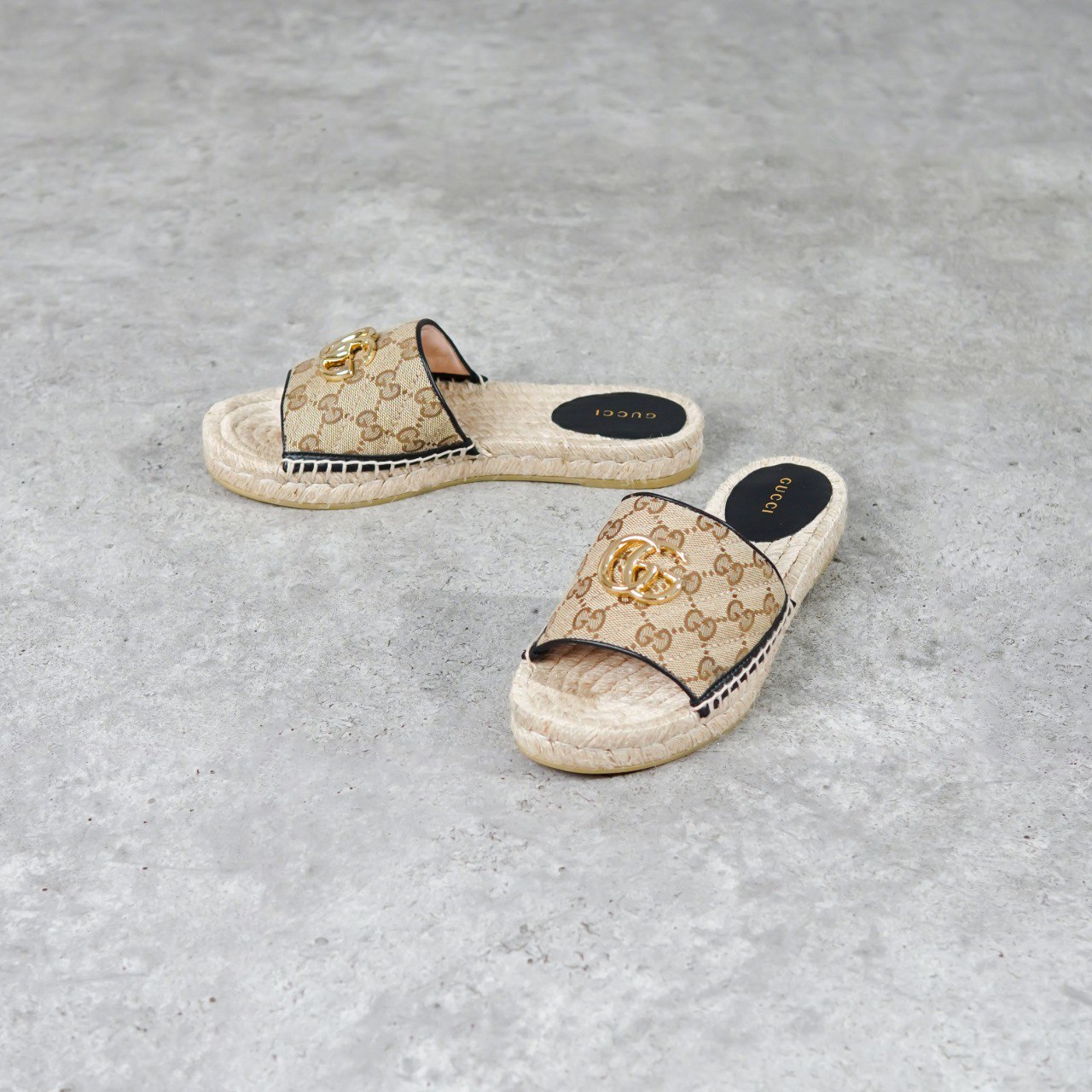Gucci Sandal GUCCI GG MARMONT GHW MONOGRAM BROWN ESPADRILLES SANDAL 100% ORIGINAL