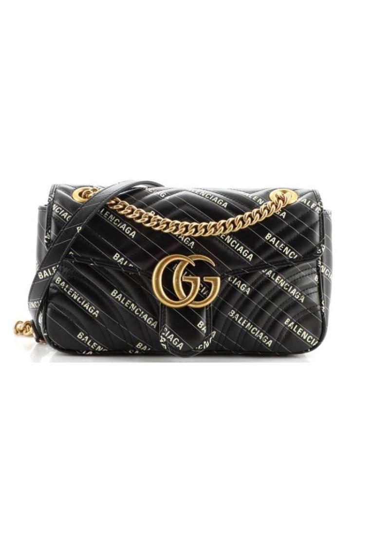 Gucci x Balenciaga The Hacker Project GG Marmont Flap Bag Printed Matelasse Leat Black
