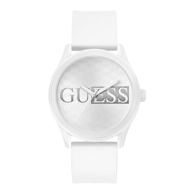 Guess Jam Tangan Pria Guess Reputation GW0780G1 White Dial White Silicone Strap