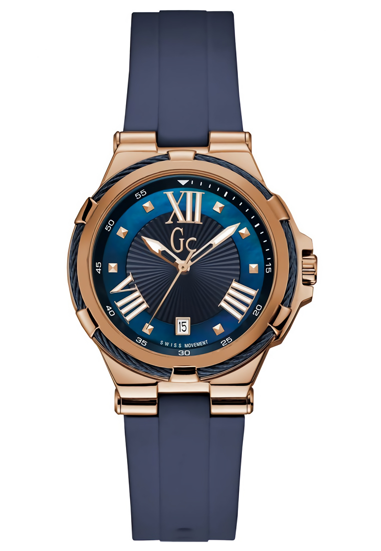 GUESS Gc Guess Collection - Jam Tangan Wanita - Rosegold - Blue Rubber Strap - Y34001L7