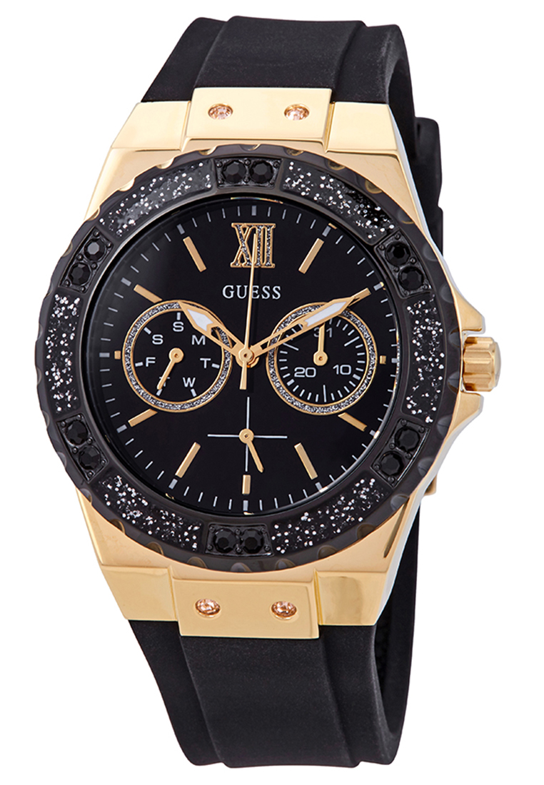 Guess W1053L7 - Jam Tangan Chronograph Wanita - Rosegold - Black Rubber Strap