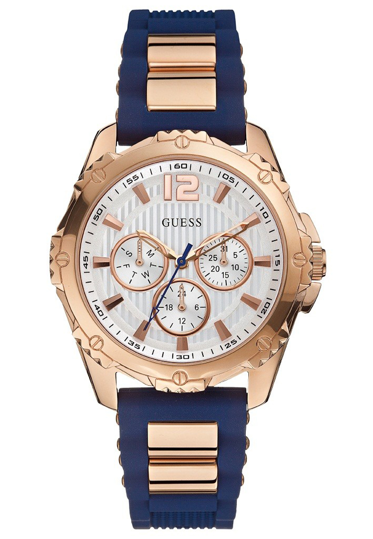 Guess W0325L8 - Jam Tangan Chronograph Wanita - Rosegold - Blue Rubber Strap