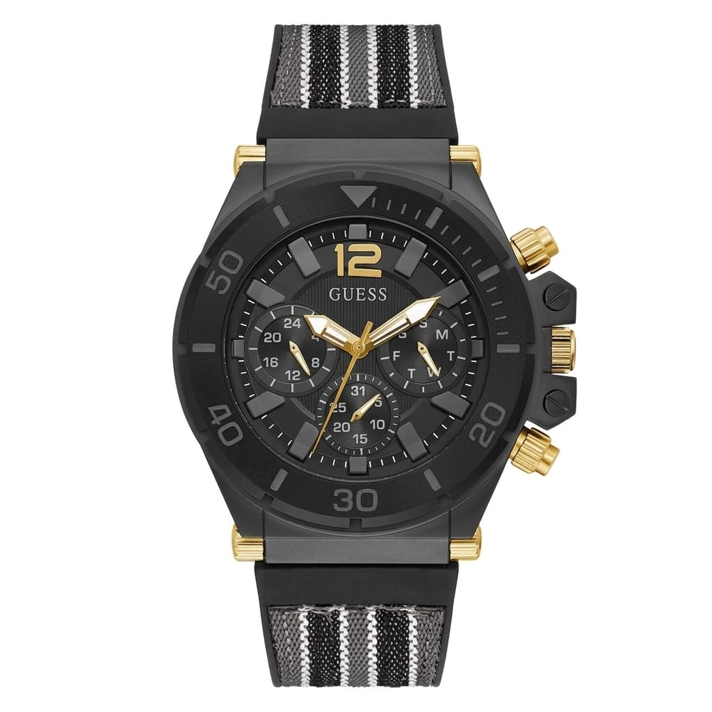Guess GW0415G3 Karet Kombinasi Hitam Abu Dial Gold Cowok