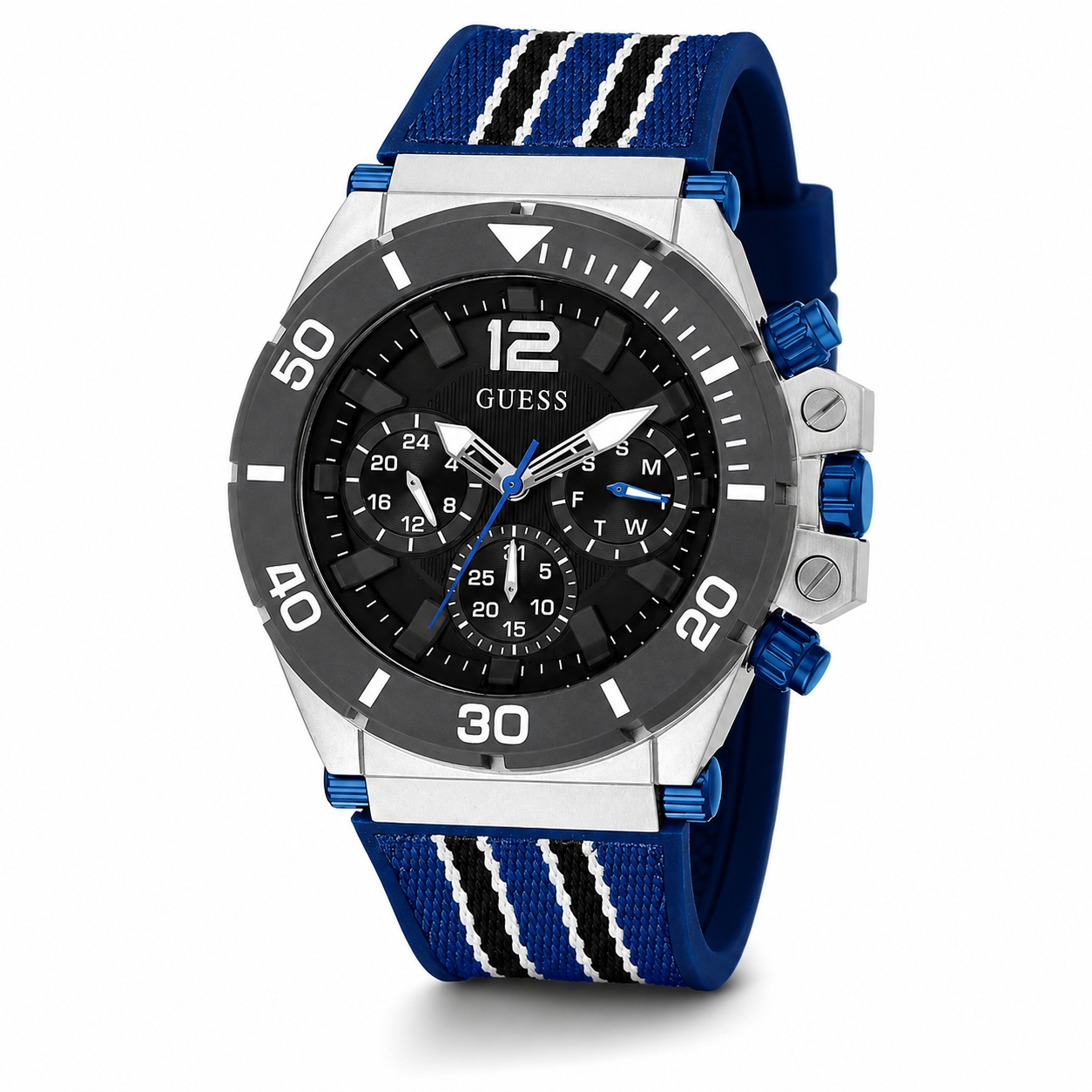 Guess GW0415G2 silver karet biru cowok