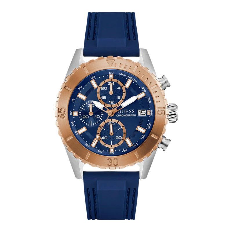 Guess Jam Tangan Pria Guess Defender GW0967G4 Men Chronograph Blue Dial Blue Silicone Strap