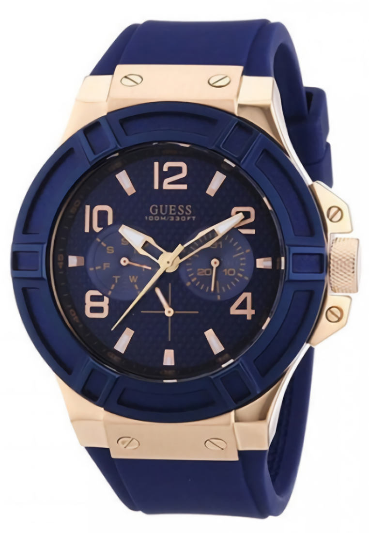 Guess W0247G3﻿ - Jam Tangan Pria - Rosegold - Blue Rubber Strap