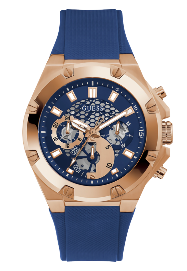Guess GW0334G3 - Jam Tangan Pria - Rosegold - Blue Rubber Strap