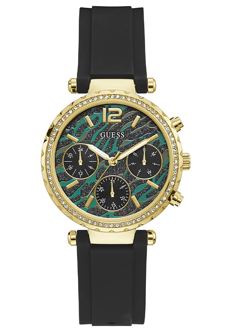 Guess GW0113L1 - Jam Tangan Chronograph Wanita - Gold - Black Rubber Strap