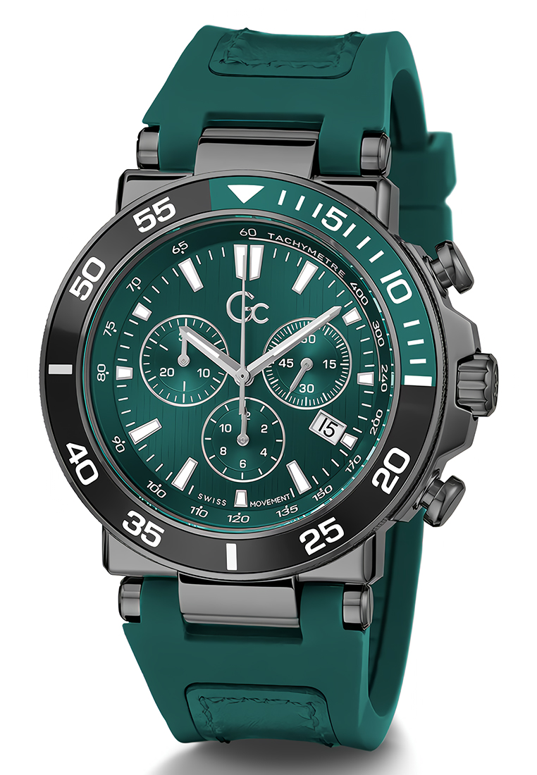 GUESS Gc One Sport Chrono Green Leather Silicone Strap Swiss Made - Z14007G9MF