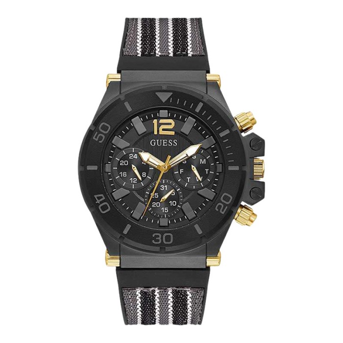 Guess GW0415G3 Karet Kombinasi Hitam Abu Dial Gold Cowok
