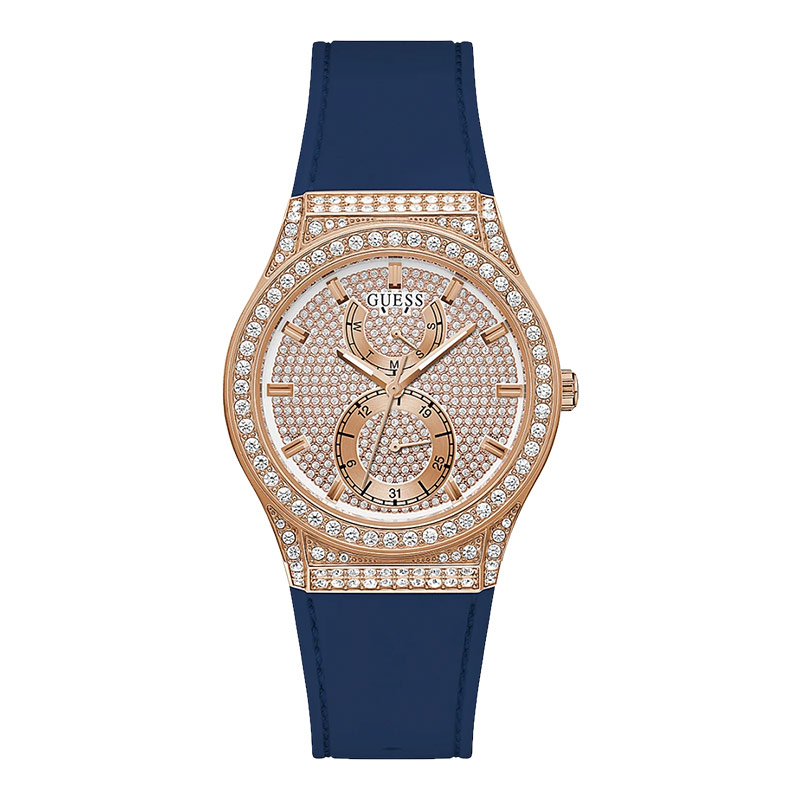 Guess Watches Jam Tangan Wanita Guess Princess GW0439L4 Ladies Rose Gold Dial Blue Silicone Strap
