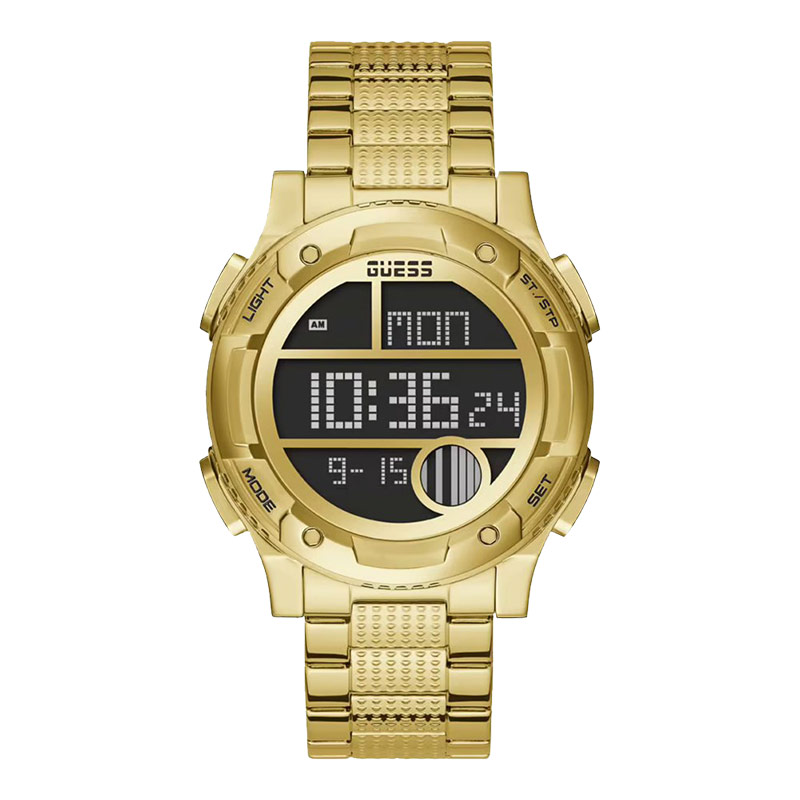 Guess Watches Jam Tangan Pria Guess Trend GW0271G2 Men Digital Dial Gold Stainless Steel Strap