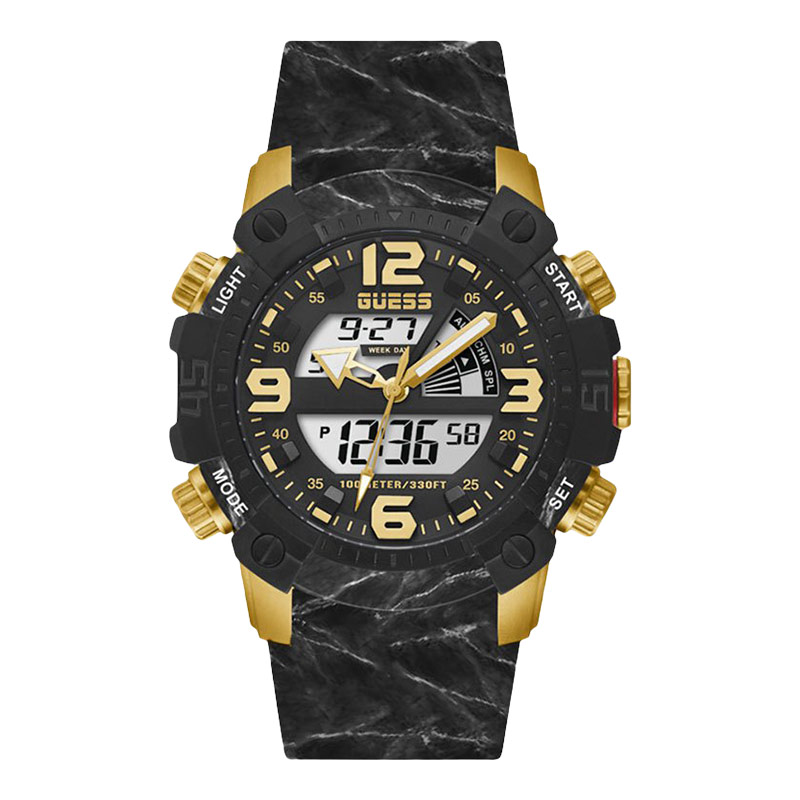 Guess Watches Jam Tangan Pria Guess Slate GW0421G2 Men Black Digital Analog Dial Black Rubber Strap