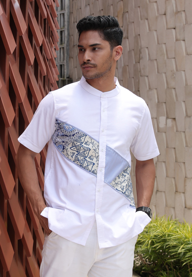 Hadinata Batik Koko Cap Pendek Azriel White Raya Series
