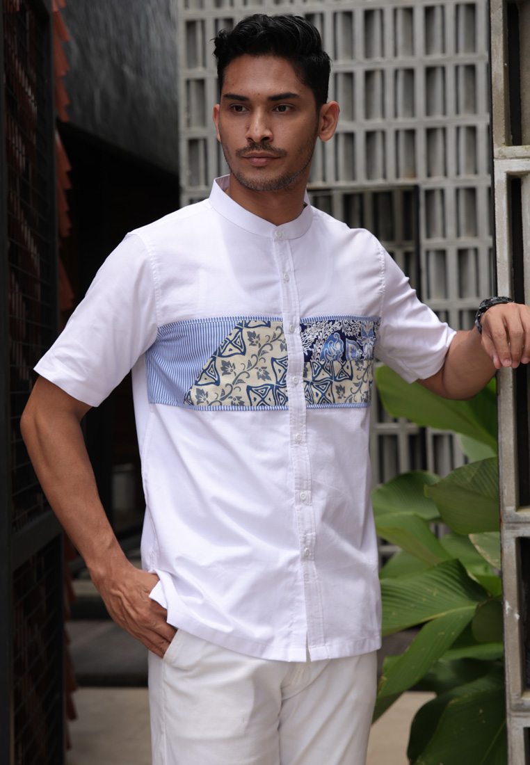 Hadinata Batik Koko Cap Pendek Azka White Raya Series