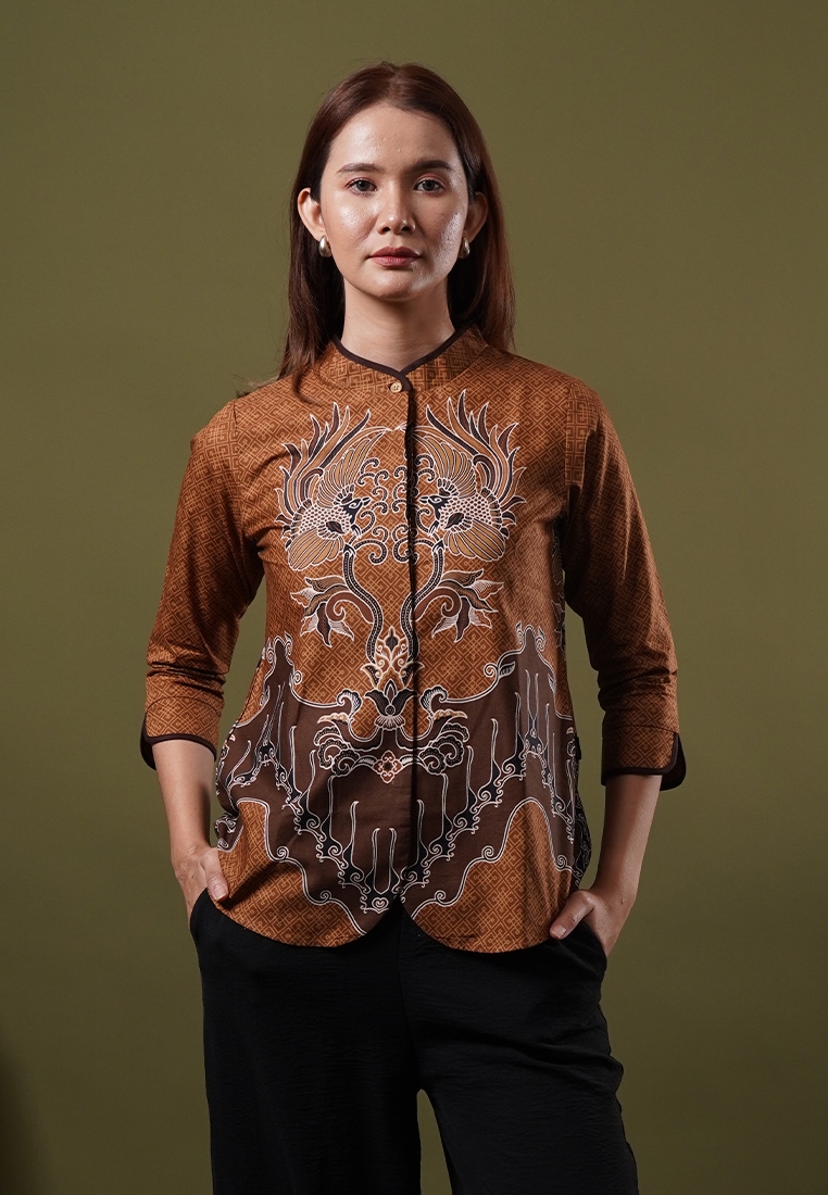 Hadinata Batik Wanita Superfine Blouse Fauziah Fazwan Brown