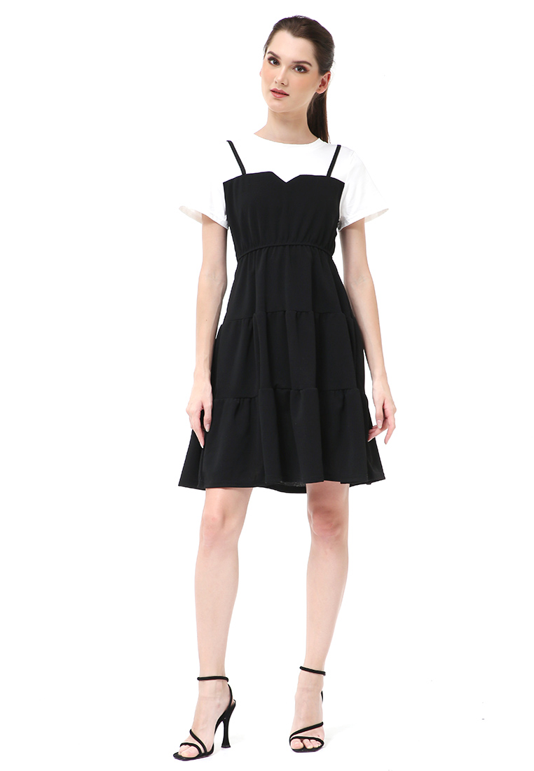 Hamlin Rachel Midi Dress Wanita Lengan Pendek Model Menyatu Korean Style Material Cotton ORIGINAL - 