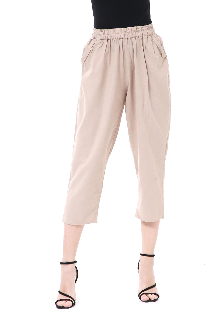Hamlin Stella Long Pants Celana Kulot Wanita Korean Style Material Linen ORIGINAL - Cream