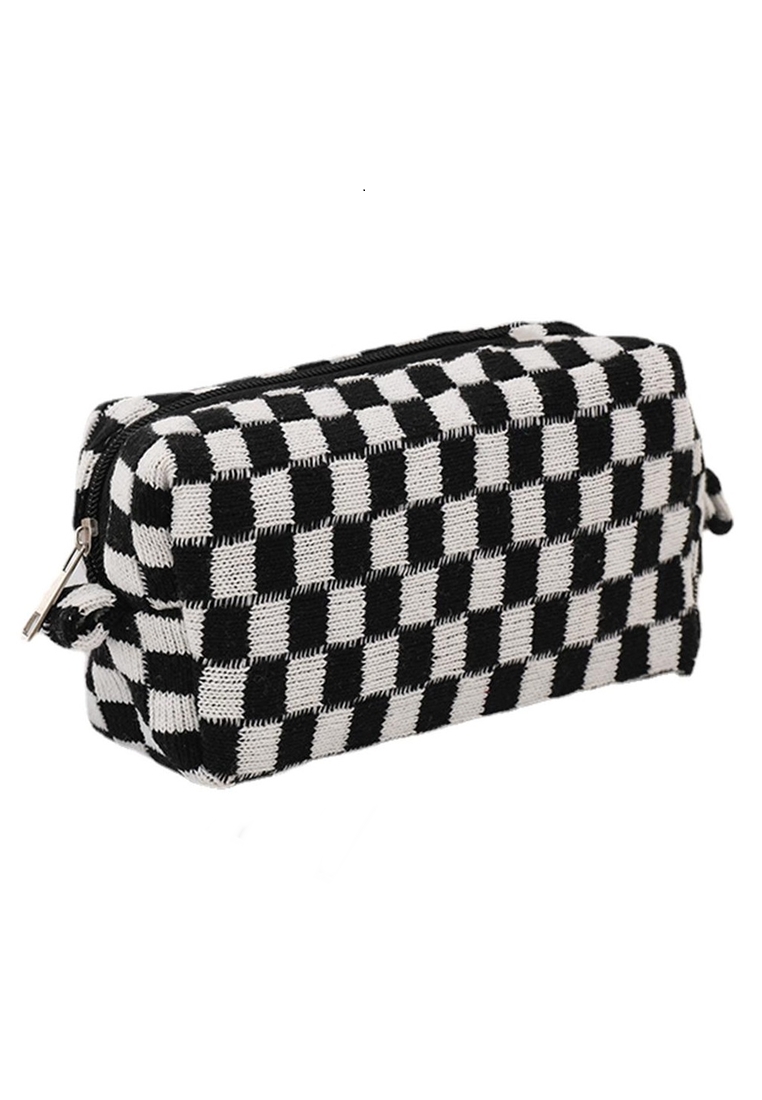 Hamlin Elmar Tempat Pensil Make Up Wanita Cosmetic Toiletry Bag Pouch Checkerboard Desain Unik Mater