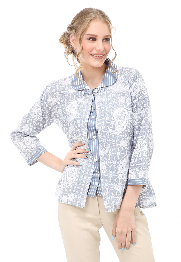 Hamlin Lynelle Batik Wanita Bolero Lengan Panjang Motif Keong Material Cotton ORIGINAL - Blue