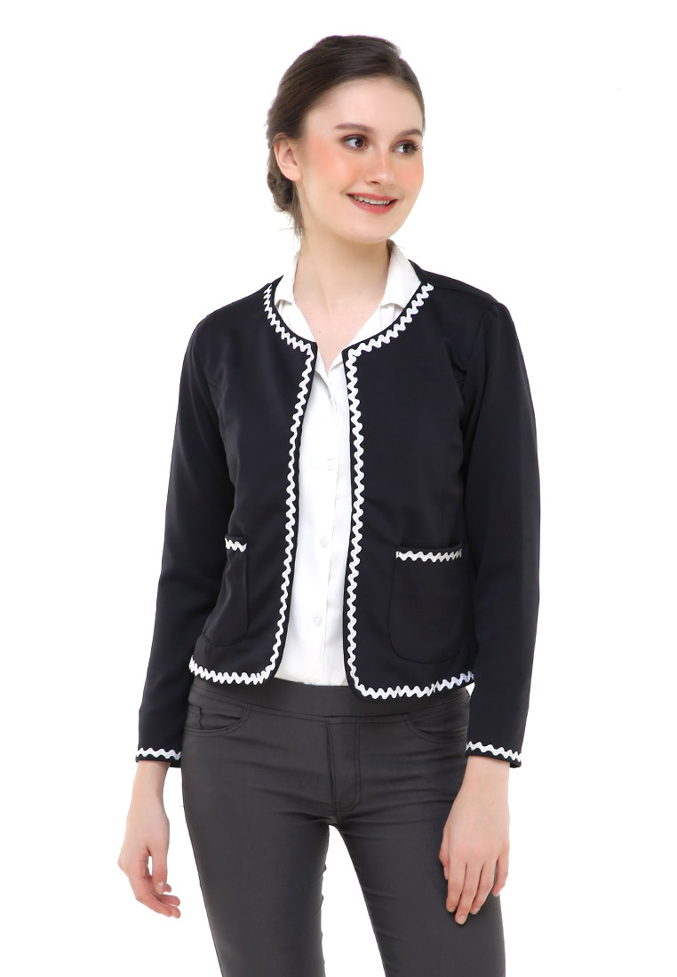 Hamlin Qemsya Blazer Wanita Lace Motives Formal Suit Material Scuba ORIGINAL - Black